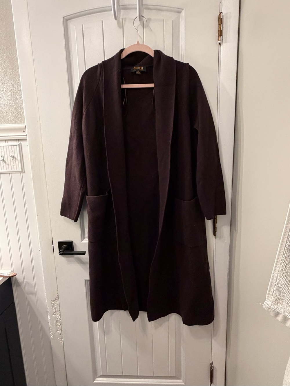Truth by Republic Open-Front Shawl Collar Cardigan in Dark Purple